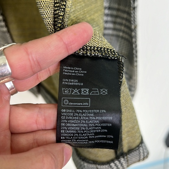 H&M - Tweed Black And White Green Stripe 2 Button Snap Long Blazer Size XS - Picture 12 of 14